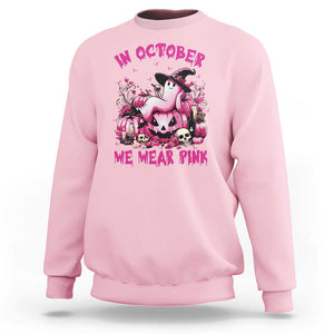 Breast Cancer Awareness Sweatshirt In October We Wear Pink Halloween Ghost Pumpkin Wine Skull TS11 Light Pink Print Your Wear