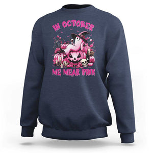 Breast Cancer Awareness Sweatshirt In October We Wear Pink Halloween Ghost Pumpkin Wine Skull TS11 Navy Print Your Wear