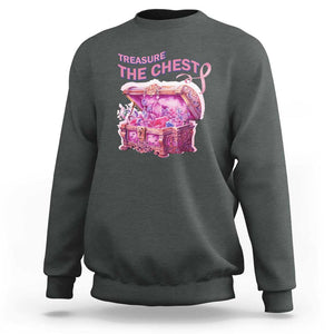 Breast Cancer Awareness Sweatshirt Treasure The Chest Crystal Diamond Pink Ribbon TS11 Dark Heather Print Your Wear