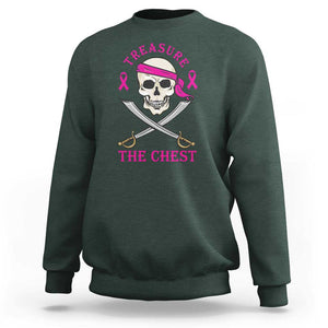 Breast Cancer Awareness Sweatshirt Treasure The Chest Pirate Skull Sword Pink Ribbon TS11 Dark Forest Green Print Your Wear