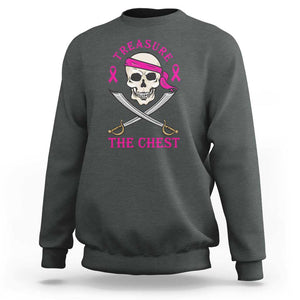 Breast Cancer Awareness Sweatshirt Treasure The Chest Pirate Skull Sword Pink Ribbon TS11 Dark Heather Print Your Wear