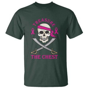 Breast Cancer Awareness T Shirt Treasure The Chest Pirate Skull Sword Pink Ribbon TS11 Dark Forest Green Print Your Wear