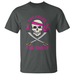 Breast Cancer Awareness T Shirt Treasure The Chest Pirate Skull Sword Pink Ribbon TS11 Dark Heather Print Your Wear