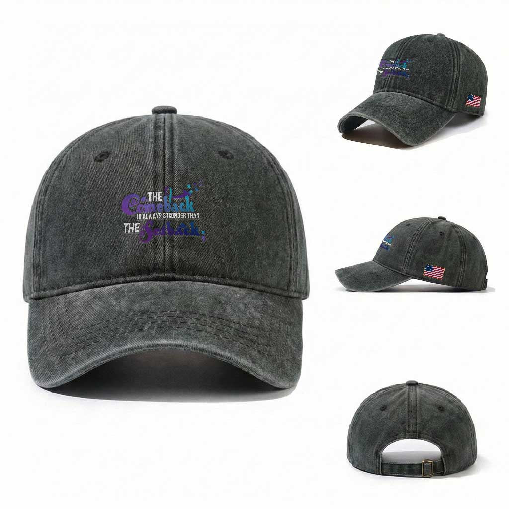 Suicide Prevention Awareness Washed Cotton Baseball Cap The Comeback Is Always Stronger Than The Setback Semicolon TS11 Washed Cap Universal Fit Dark Green Print Your Wear