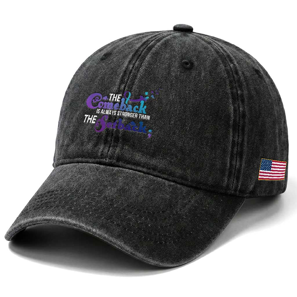 Suicide Prevention Awareness Washed Cotton Baseball Cap The Comeback Is Always Stronger Than The Setback Semicolon TS11 Print Your Wear