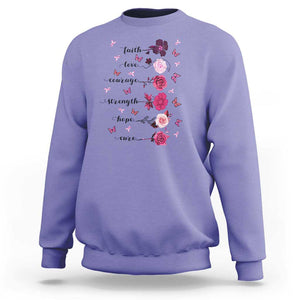 Breast Cancer Awareness Sweatshirt Faith Love Courage Strength Hope Cure Pink Flower Roses Butterfly TS11 Violet Print Your Wear