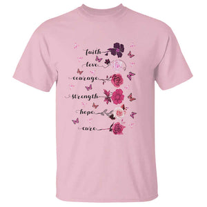 Breast Cancer Awareness T Shirt Faith Love Courage Strength Hope Cure Pink Flower Roses Butterfly TS11 Light Pink Print Your Wear