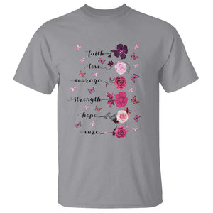 Breast Cancer Awareness T Shirt Faith Love Courage Strength Hope Cure Pink Flower Roses Butterfly TS11 Sport Gray Print Your Wear