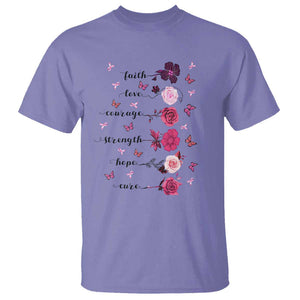 Breast Cancer Awareness T Shirt Faith Love Courage Strength Hope Cure Pink Flower Roses Butterfly TS11 Violet Print Your Wear