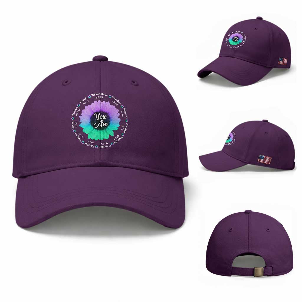 Suicide Prevention Awareness Baseball Cap You Are Never Alone Enough Amazing Special Strong Lovely Sunflower TS11 Baseball Cap Universal Fit Purple Print Your Wear