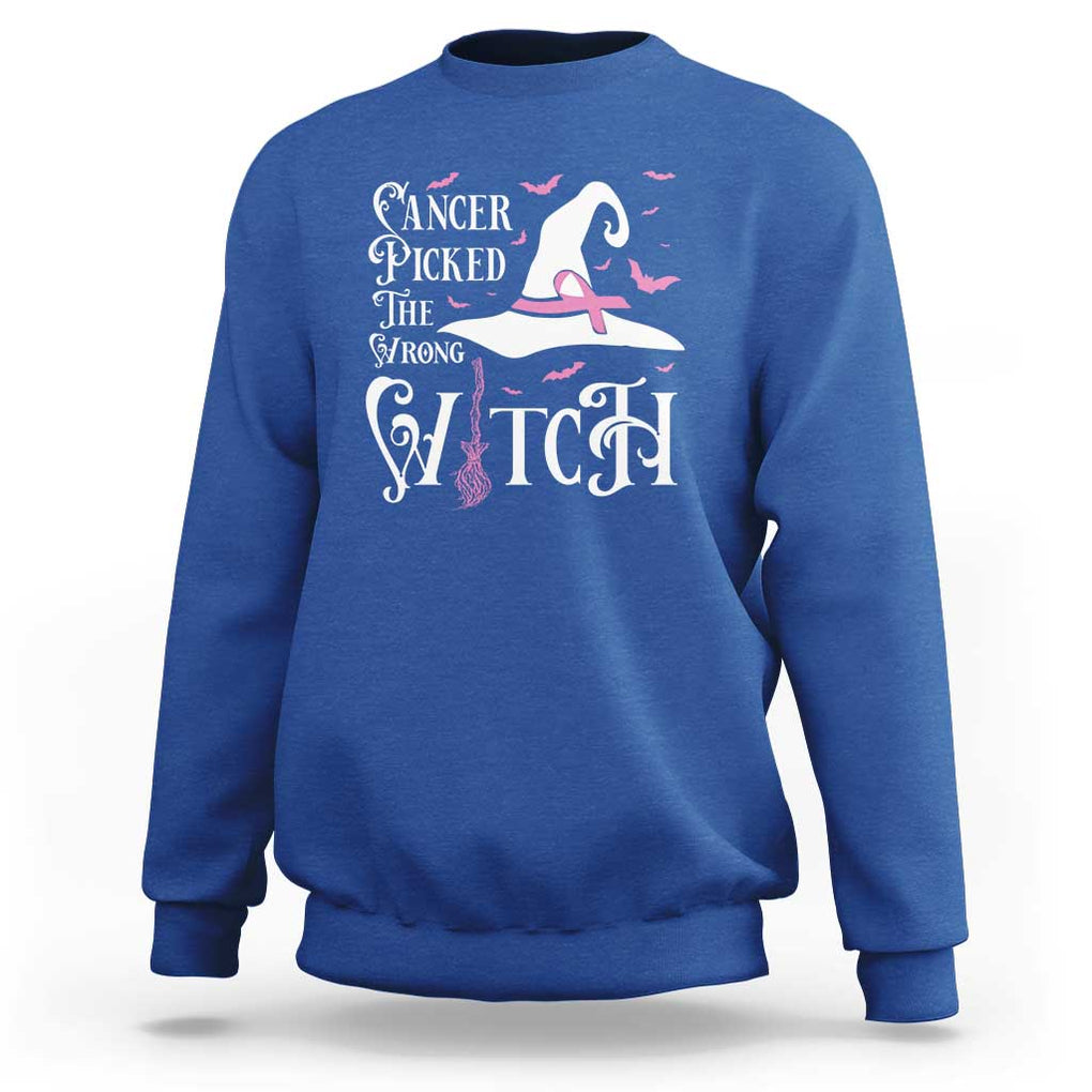Breast Cancer Awareness Sweatshirt Cancer Picked The Wrong Witch Hat Broom Bat Pink Ribbon TS11 Royal Blue Print Your Wear
