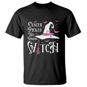 Breast Cancer Awareness T Shirt Cancer Picked The Wrong Witch Hat Broom Bat Pink Ribbon TS11 Black Print Your Wear