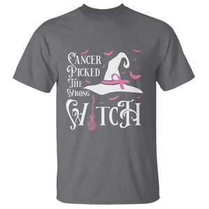 Breast Cancer Awareness T Shirt Cancer Picked The Wrong Witch Hat Broom Bat Pink Ribbon TS11 Charcoal Print Your Wear