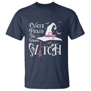 Breast Cancer Awareness T Shirt Cancer Picked The Wrong Witch Hat Broom Bat Pink Ribbon TS11 Navy Print Your Wear