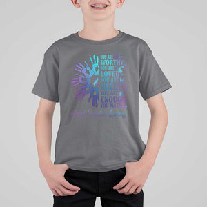 Suicide Prevention Awareness T Shirt For Kid You Are Worthy You Are Loved You Are Needed You Are Enough Hand Butterfly TS11 Charcoal Print Your Wear