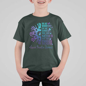 Suicide Prevention Awareness T Shirt For Kid You Are Worthy You Are Loved You Are Needed You Are Enough Hand Butterfly TS11 Dark Forest Green Print Your Wear