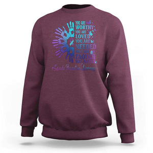 Suicide Prevention Awareness Sweatshirt You Are Worthy You Are Loved You Are Needed You Are Enough Hand Butterfly TS11 Maroon Print Your Wear