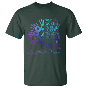 Suicide Prevention Awareness T Shirt You Are Worthy You Are Loved You Are Needed You Are Enough Hand Butterfly TS11 Dark Forest Green Print Your Wear