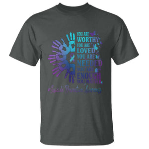 Suicide Prevention Awareness T Shirt You Are Worthy You Are Loved You Are Needed You Are Enough Hand Butterfly TS11 Dark Heather Print Your Wear