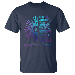 Suicide Prevention Awareness T Shirt You Are Worthy You Are Loved You Are Needed You Are Enough Hand Butterfly TS11 Navy Print Your Wear