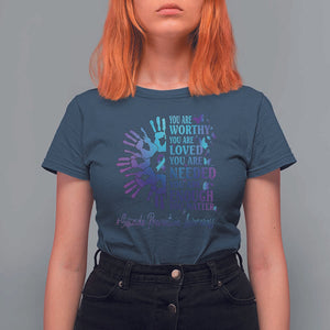 Suicide Prevention Awareness T Shirt For Women You Are Worthy You Are Loved You Are Needed You Are Enough Hand Butterfly TS11 Navy Print Your Wear