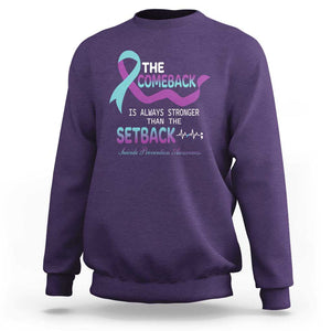 Suicide Prevention Awareness Sweatshirt The Comeback Is Always Stronger Than The Setback Heartbeat TS11 Purple Print Your Wear