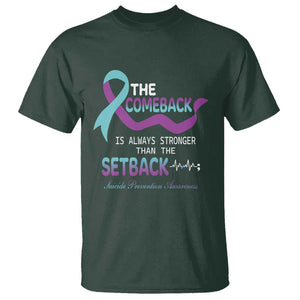 Suicide Prevention Awareness T Shirt The Comeback Is Always Stronger Than The Setback Heartbeat TS11 Dark Forest Green Print Your Wear