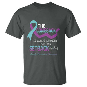 Suicide Prevention Awareness T Shirt The Comeback Is Always Stronger Than The Setback Heartbeat TS11 Dark Heather Print Your Wear