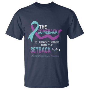 Suicide Prevention Awareness T Shirt The Comeback Is Always Stronger Than The Setback Heartbeat TS11 Navy Print Your Wear