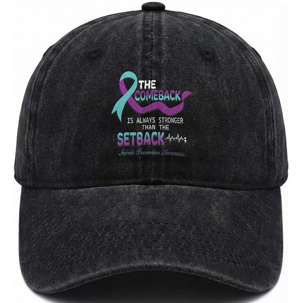 Suicide Prevention Awareness Washed Cotton Baseball Cap The Comeback Is Always Stronger Than The Setback Heartbeat TS11 Print Your Wear