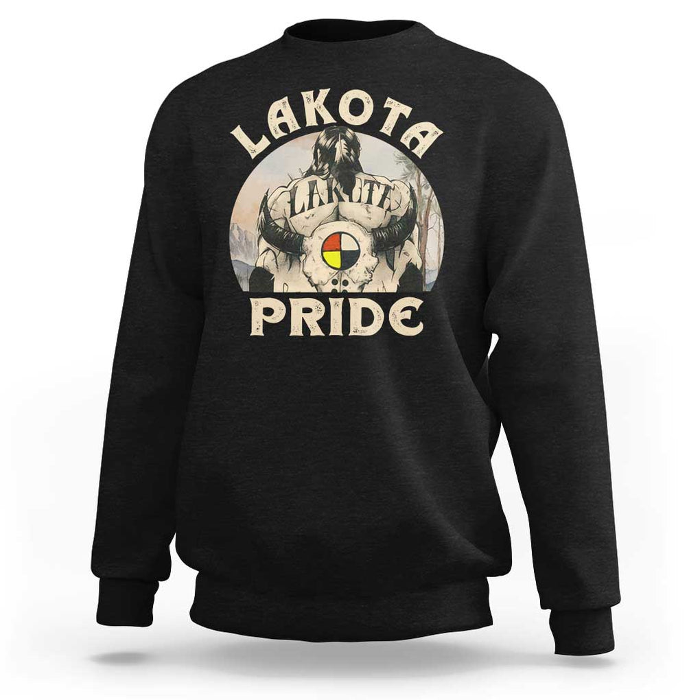 Native American Sweatshirt Lakota Pride Medicine Wheel Cow Skull TS11 Black Print Your Wear