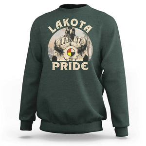 Native American Sweatshirt Lakota Pride Medicine Wheel Cow Skull TS11 Dark Forest Green Print Your Wear