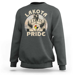 Native American Sweatshirt Lakota Pride Medicine Wheel Cow Skull TS11 Dark Heather Print Your Wear