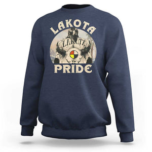 Native American Sweatshirt Lakota Pride Medicine Wheel Cow Skull TS11 Navy Print Your Wear