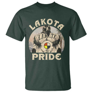 Native American T Shirt Lakota Pride Medicine Wheel Cow Skull TS11 Dark Forest Green Print Your Wear