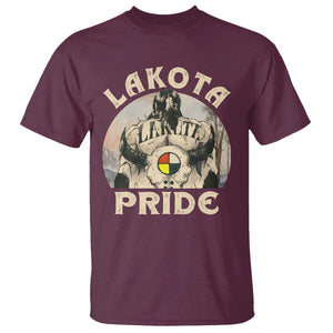 Native American T Shirt Lakota Pride Medicine Wheel Cow Skull TS11 Maroon Print Your Wear