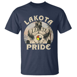 Native American T Shirt Lakota Pride Medicine Wheel Cow Skull TS11 Navy Print Your Wear