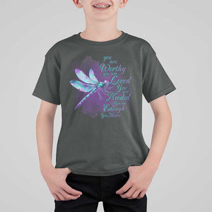 Suicide Prevention Awareness T Shirt For Kid You Are Worthy Loved Needed Enough Dragonfly TS11 Dark Heather Print Your Wear