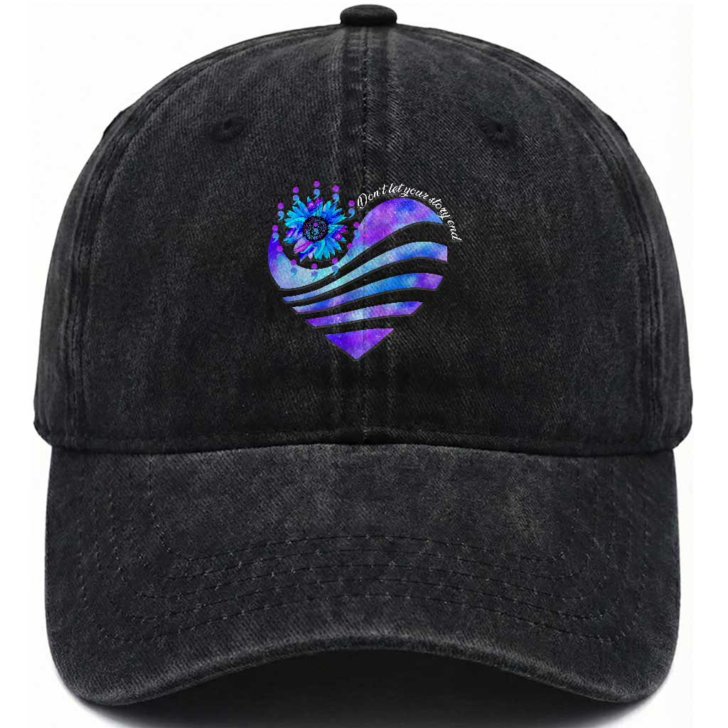Suicide Prevention Awareness Washed Cotton Baseball Cap Don't Let Your Story End Heart Semicolon Sunflower TS11 Print Your Wear