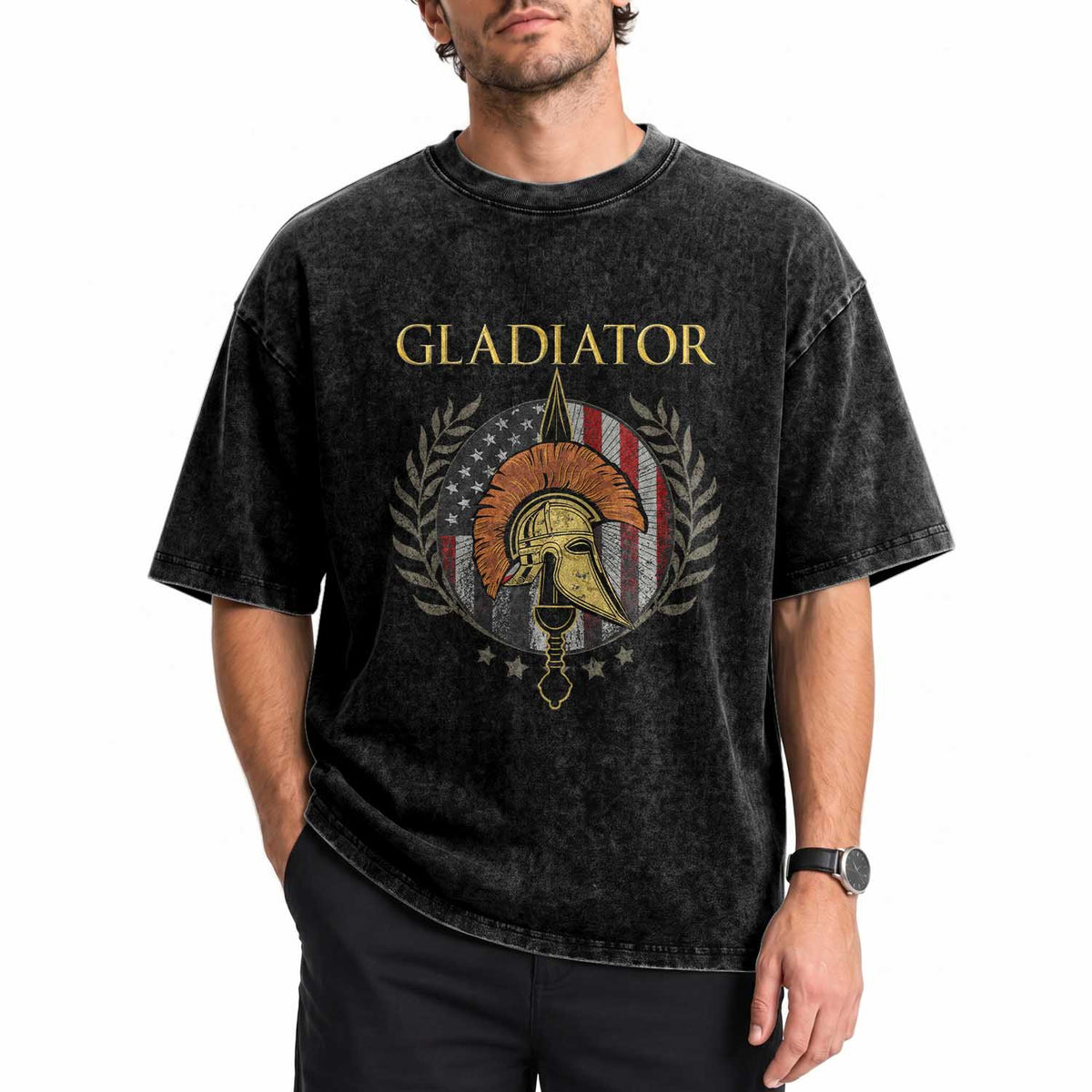 Gladiator Patriotic Italian American Warrior Washed Cotton T-Shirt