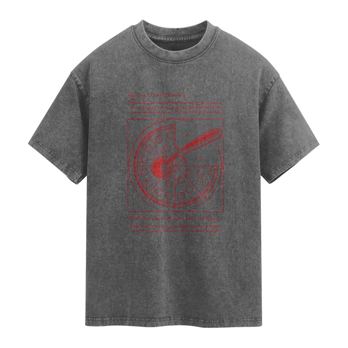 Funny The Vitruvian Pizza Washed Cotton T-Shirt Pizza Baker Leonardo Da Vinci Artwork