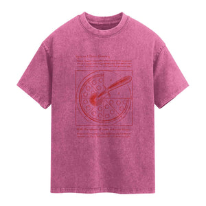 Funny The Vitruvian Pizza Washed Cotton T-Shirt Pizza Baker Leonardo Da Vinci Artwork