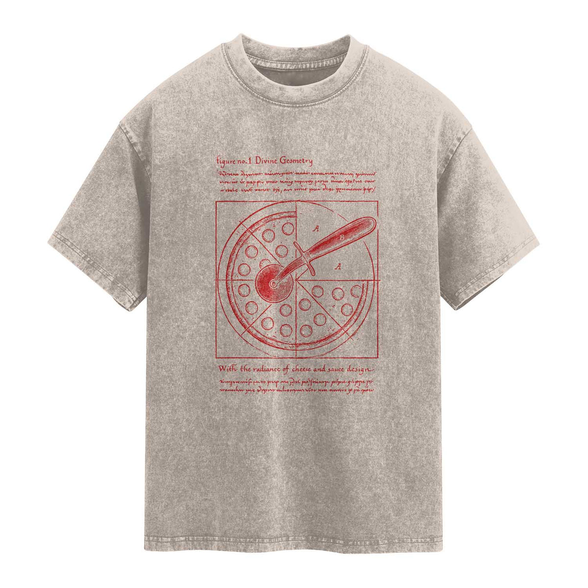 Funny The Vitruvian Pizza Washed Cotton T-Shirt Pizza Baker Leonardo Da Vinci Artwork