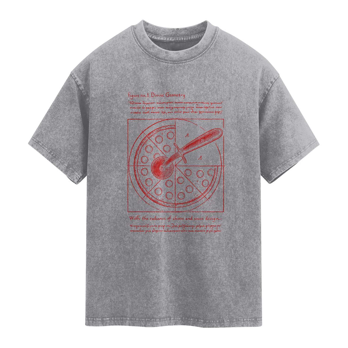 Funny The Vitruvian Pizza Washed Cotton T-Shirt Pizza Baker Leonardo Da Vinci Artwork