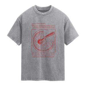 Funny The Vitruvian Pizza Washed Cotton T-Shirt Pizza Baker Leonardo Da Vinci Artwork