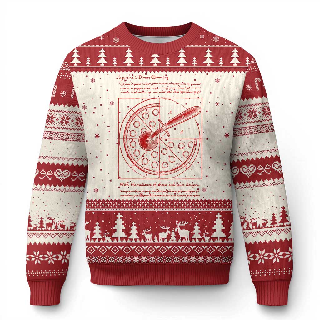 Funny The Vitruvian Pizza Ugly Christmas Sweater Pizza Baker Leonardo Da Vinci Artwork