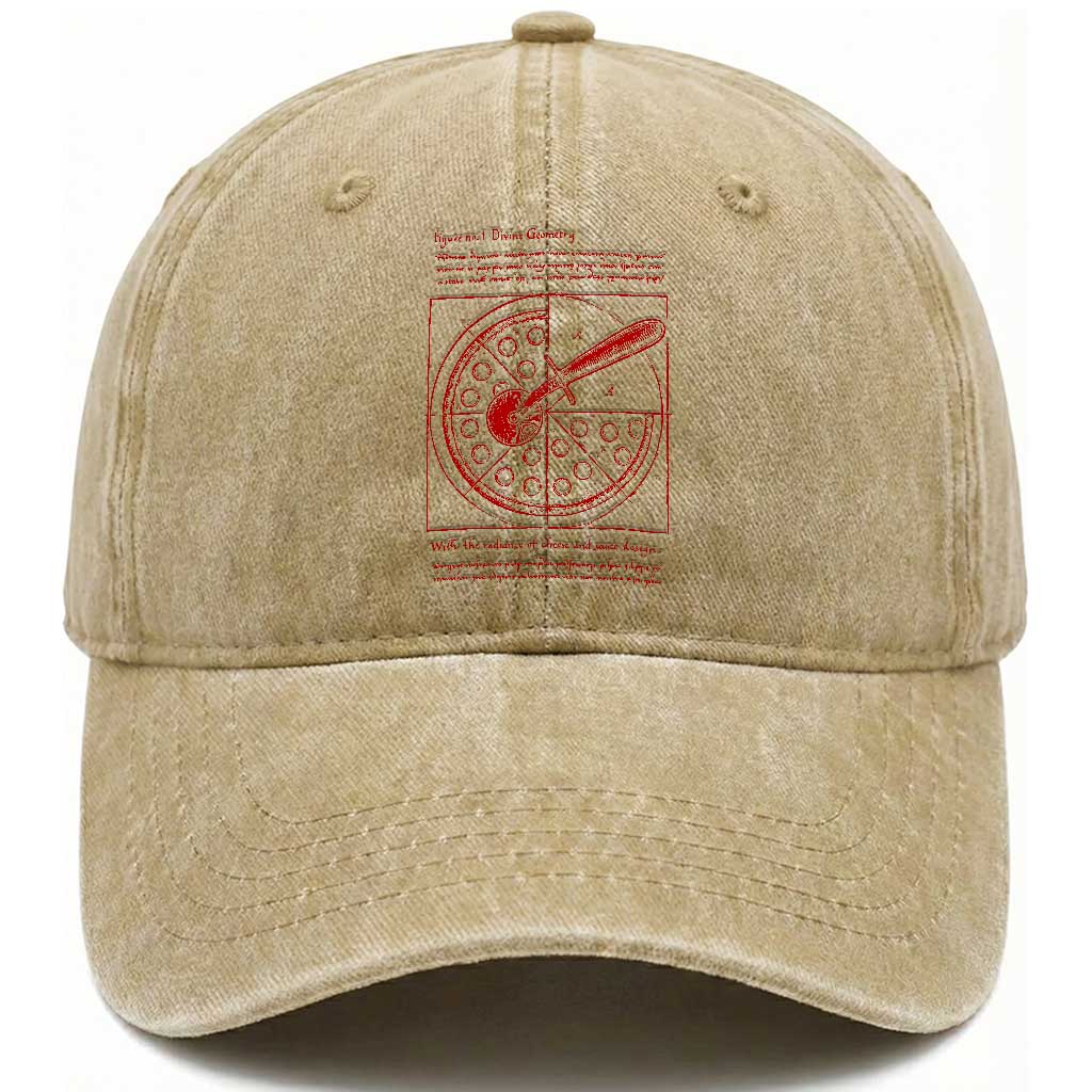 Funny The Vitruvian Pizza Washed Cotton Baseball Cap Pizza Baker Leonardo Da Vinci Artwork