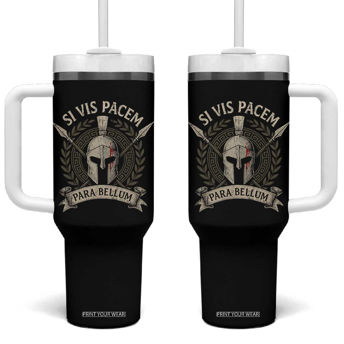Spartan Warrior Tumbler With Handle Si Vis Pacem Para Bellum Latin Wisdom Proverb
