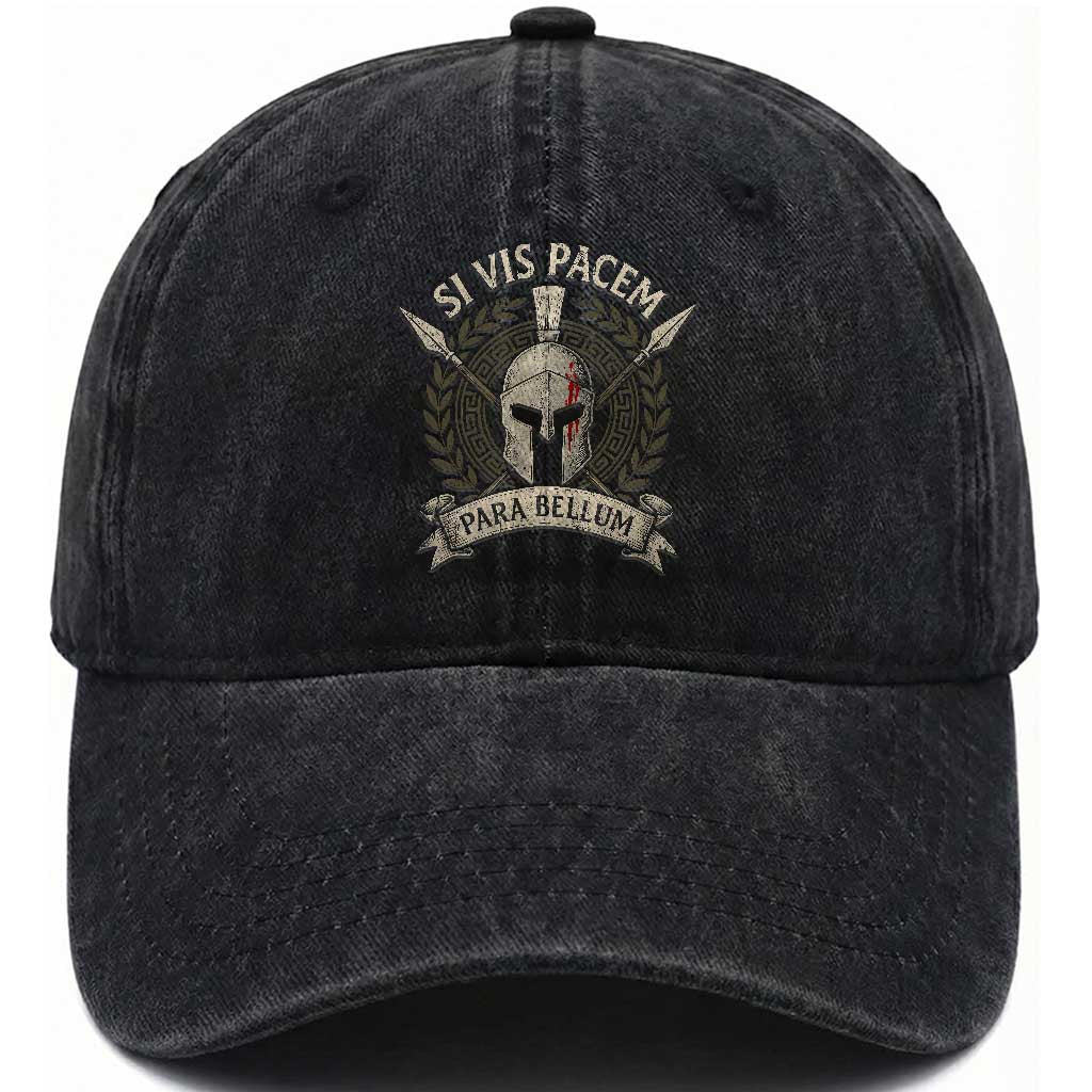 Spartan Warrior Washed Cotton Baseball Cap Si Vis Pacem Para Bellum Latin Wisdom Proverb