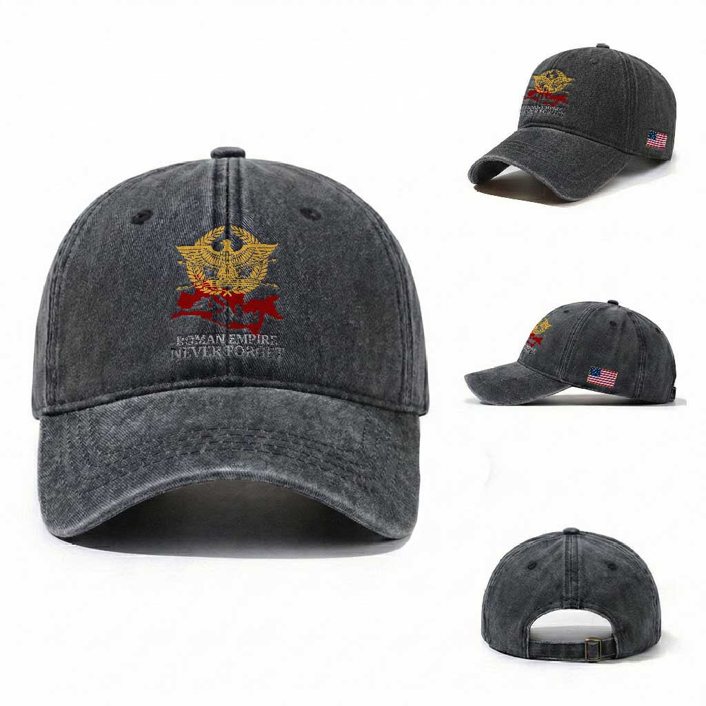 Roman Empire Never Forget Washed Cotton Baseball Cap Vintage SPQR Rome Historical Maps